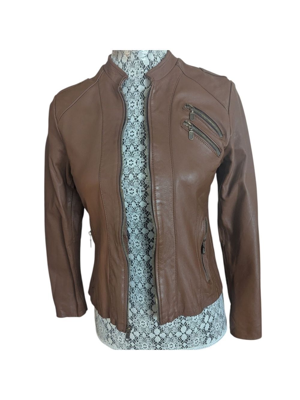 FELDINI Women's Brown Ovino Leather Jacket - Picture 5 of 11